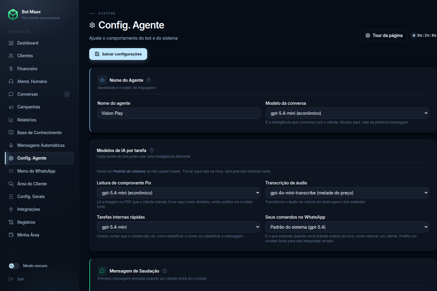 Configuração do agente